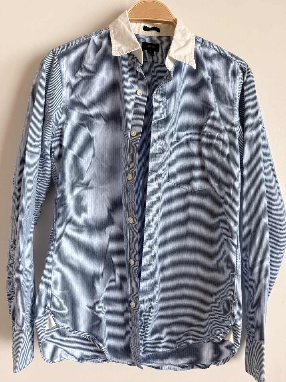 J. Crew Blue Pinstripe Shirt with White Collar mens XS
